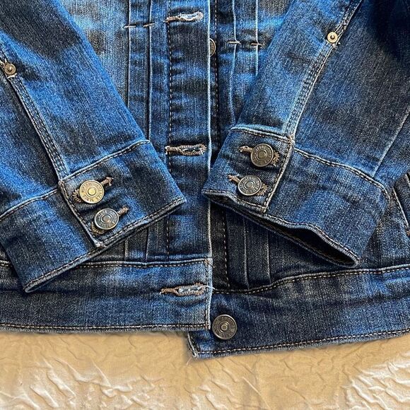 Vintage America Blues Womens Jean Jacket Button Up Denim Pocket Crop Blue Small - Picture 4 of 8